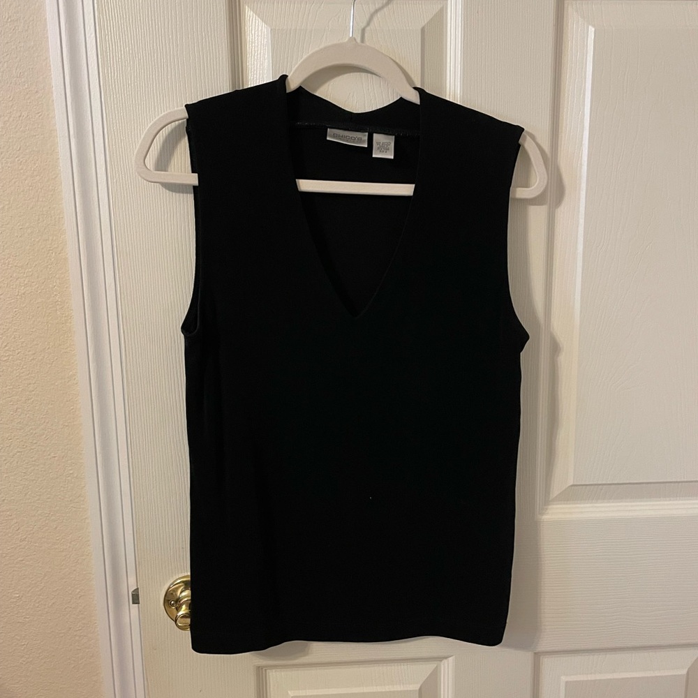 Chico’s Travelers V neck tank top in black, size 2 (large)